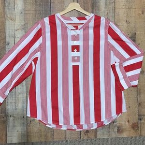 J. Crew Womens Size L Button Front Cotton Poplin Tunic in Red Stripe Top